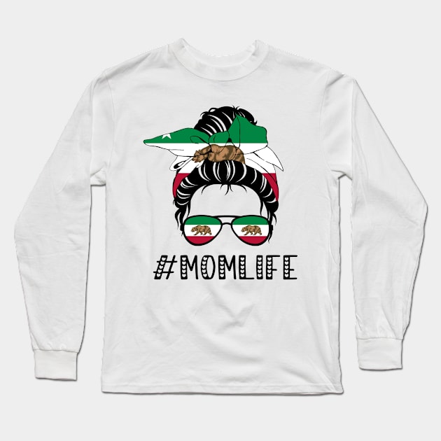 California Mom Life Messy Hair Bun California Flag Gift Long Sleeve T-Shirt by Vikfom